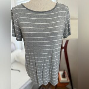 Pink Clover Gray and White Striped Short Sleeve Tee